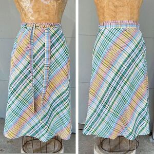 Vintage Summit of Boston Multicolor Plaid Wrap Skirt, 1970s Preppy Cottagecore